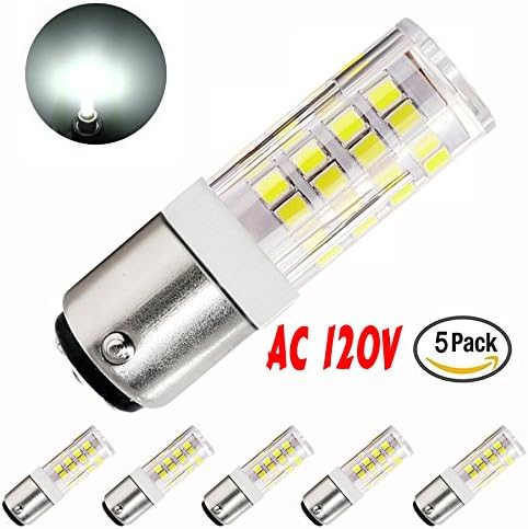 McDen Dimmable Ba15d 5W Double Contact Bayonet Base LED Bulb 120 Volts JD Type Ba15d 45W T4 Halogen Replacement Bulb for Chandelier Crystal Ceiling Lamp Light Daylight White 6000K (Pack of 5)