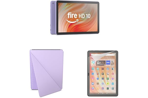 Amazon Fire HD 10 Convenience Bundle with Case and Screen Protector (32GB, Lilac)