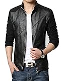LOVECC Mens Jacket PU Pachwork Slim Fit Cotton Casual Jacket,Black Asian 3XL/US M