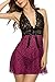 Avidlove Women Halter Babydoll Lace Mesh See-through Sexy Lingerie Set Night Dress Rose red XXL