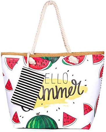 Beach Bag, Zedela Womens Large Summer Canvas Tote Bag,Holiday Tote Bags Shoulder Bag with Zipper Top,Shopping Bag