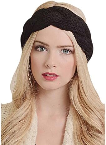 Mellons Women's Cable Knit Empty Headband Bow Knot Beanie Headband Wrap Ear Warmer