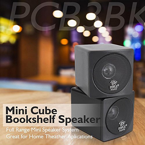 Pyle Home 3" Mini Cube Bookshelf Speakers - 100W Small Bookshelf Speakers w/ 3" Paper Cone Driver, 8 Ohm - Passive Audio Bookshelf Speaker Pair For Home Theater Stereo Surround Sound (Black)