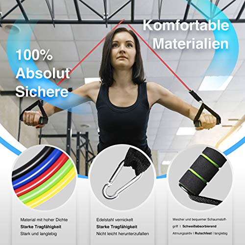 Exercise Resistance Bands Set Strength Training Fitness Set Up to 100lb with Resistance Tubes, Handles, Ankle Straps, Door Anchor Home&Gym Workout Yoga Equipment Stackable Band Set For Men/Women