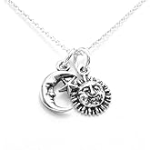Sterling Silver Tiny Moon and Tiny Sun Charm Necklace, 18"