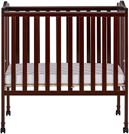Espresso Solid Pine Locking Wheels Folding Crib