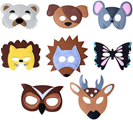 Felt Animal Masks for Pretend Play Dress up Parties - Set of 8