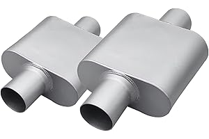 FORTISARC Universal 2.5" Inlet 2.5" Outlet Single Chamber Muffler - 13" Total Length (7x9x4 in Body), Aluminum Coated Exhaust with Internal Baffle to Produce Aggressive Deep Sound (2 Pack)