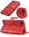 FLYEE iPhone 8 Plus Case,iPhone 7 Plus Wallet Case, Premium Flip Wallet Leather [Emboss Flower] Magnetic Protective Cover with Card Slots for iPhone7 Plus iPhone8 Plus 5.5 Inch yahuacha-red