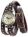 AMPM24 Vintage Coffee Leather Girl Lady Women Slim Wrap Long Bracelet Quartz Watch Gift