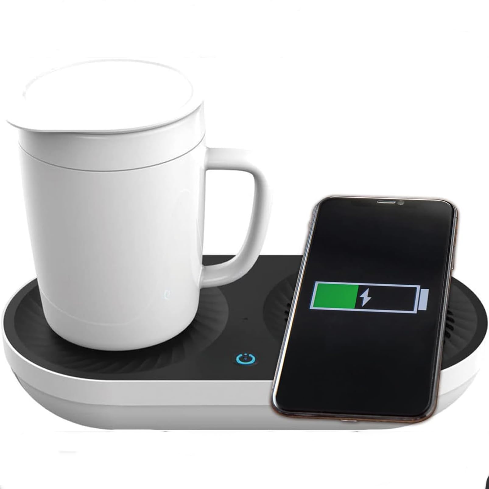 Ipalmay 2 in 1 Temperature Control Smart Coffee Mug Warmer Heater and Cooler with Fast Wireless Charger for Desktop Home Office Gift, Self Heating Coffee Cup with Lid, Warm Gift