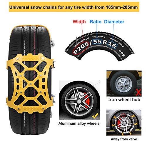 SUPTEMPO Snow Chains, 6 Set Emergency Anti Slip Tire Chains with Upgrade TPU Car Snow Chain for Trucks Minivan Pickup SUV/ATV/UTV Winter Universal Tires 6.5"-10.8"(165mm-285mm) - Thumbnail 3