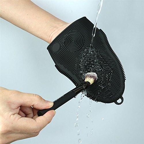 ScivoKaval Makeup Brush Cleaner Mat Mitt Glove Silicone Cosmetic Cleaning Scrubber Tool for Face Brushes and Eye Brush Washing Black