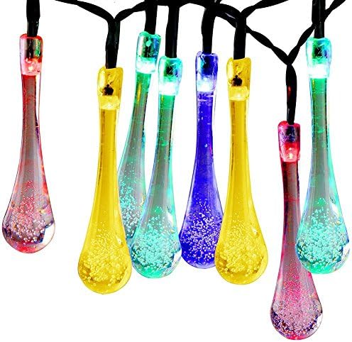 carelove Outdoor Solar String Lights, 8Mode 30 LED Water Drop 21ft Colorful Waterproof Decorative Christmas Fairy Globe Light for Indoor Party,Wedding Decoration,Patio,Garden,Holiday,Tree Decor