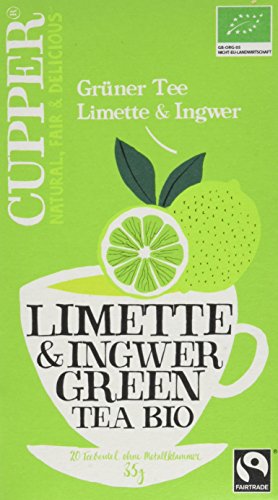 4er Pack CUPPER Bio Fairtrade Grüner Tee Limette Ingwer, 4x20 ungebleichte Teebeutel, umweltfreundlich, fair gehandelt