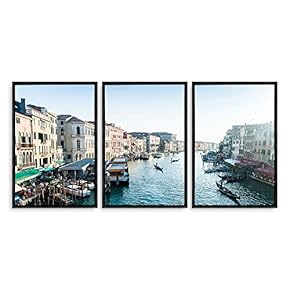 3 Piece Framed Canvas Wall Art for Living Room, Bedroom Italy City Landscape Canvas Prints for Modern Home Decoration Ready to Hang - 16"x24"x3 Panels