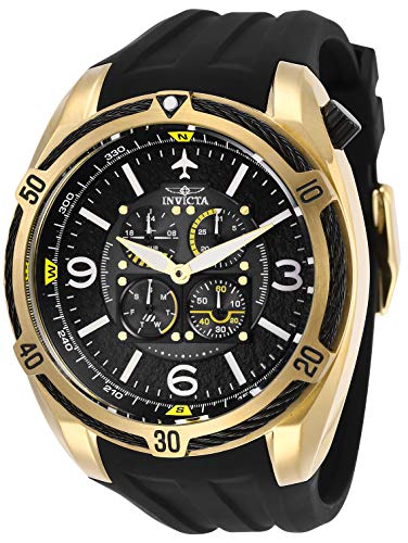 Reloj de cuarzo de acero inoxidable Aviator para hombre Invicta con correa de silicona, negro, 32 (modelo: 28079)