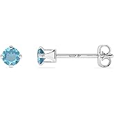 LUSTRE AND LIGHT 3mm Round Natural Swiss Blue Topaz Stud Earrings for Women in Sterling Silver, November Birthstone Jewelry Gifts for Her Birthday, Anniversary, Graduation, Christmas (Prong-Set)