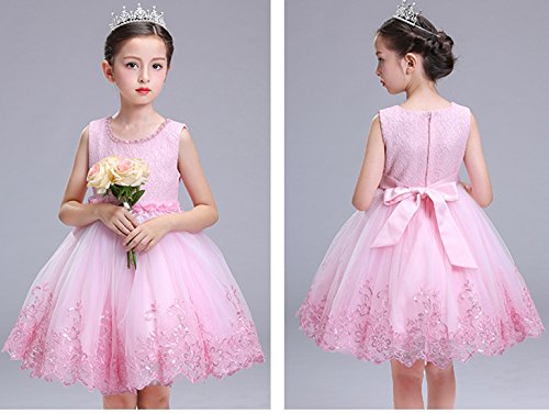 ZAH Girl Dress Kids Ruffles Lace Party Wedding Dresses(Pink,2-3Y) - Thumbnail 5