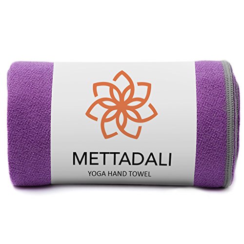 Mettadali Yoga Hand Towel (15″ x 24″) – Non Slip Resistant & Sweat Activated Gripping Microfiber – Super Soft, Absorbent & Fast Drying (Purple)