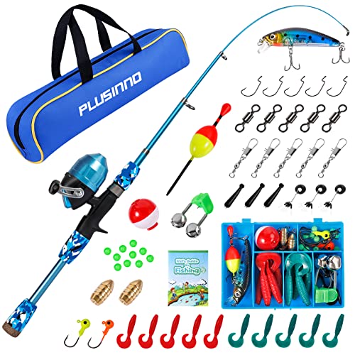 KIDS FISHING POLE with Spincast Reel Telescopic Rod Combo Full Kit PLUSINNO  | eBay