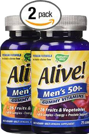 Pack of 2, 75 count Natures Way Alive! Mens 50 Plus Gummy Multi-Vitamins