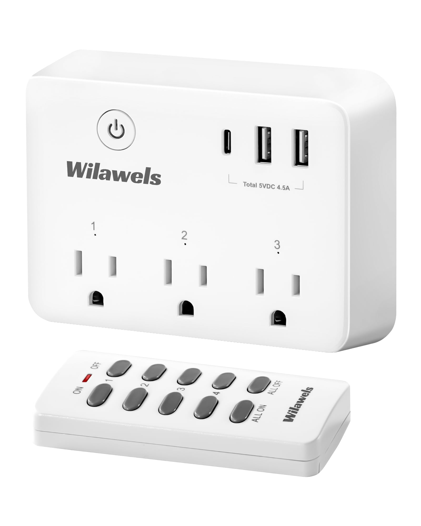 WILAWELS Remote Control Outlet, Multi-Plug Outlet with 3 Outlets and 3 ...