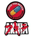 Iron/Sew on Akira set Good for Health Bad for Education /Text Japanese Anime Emo Punk Scifi Patch
