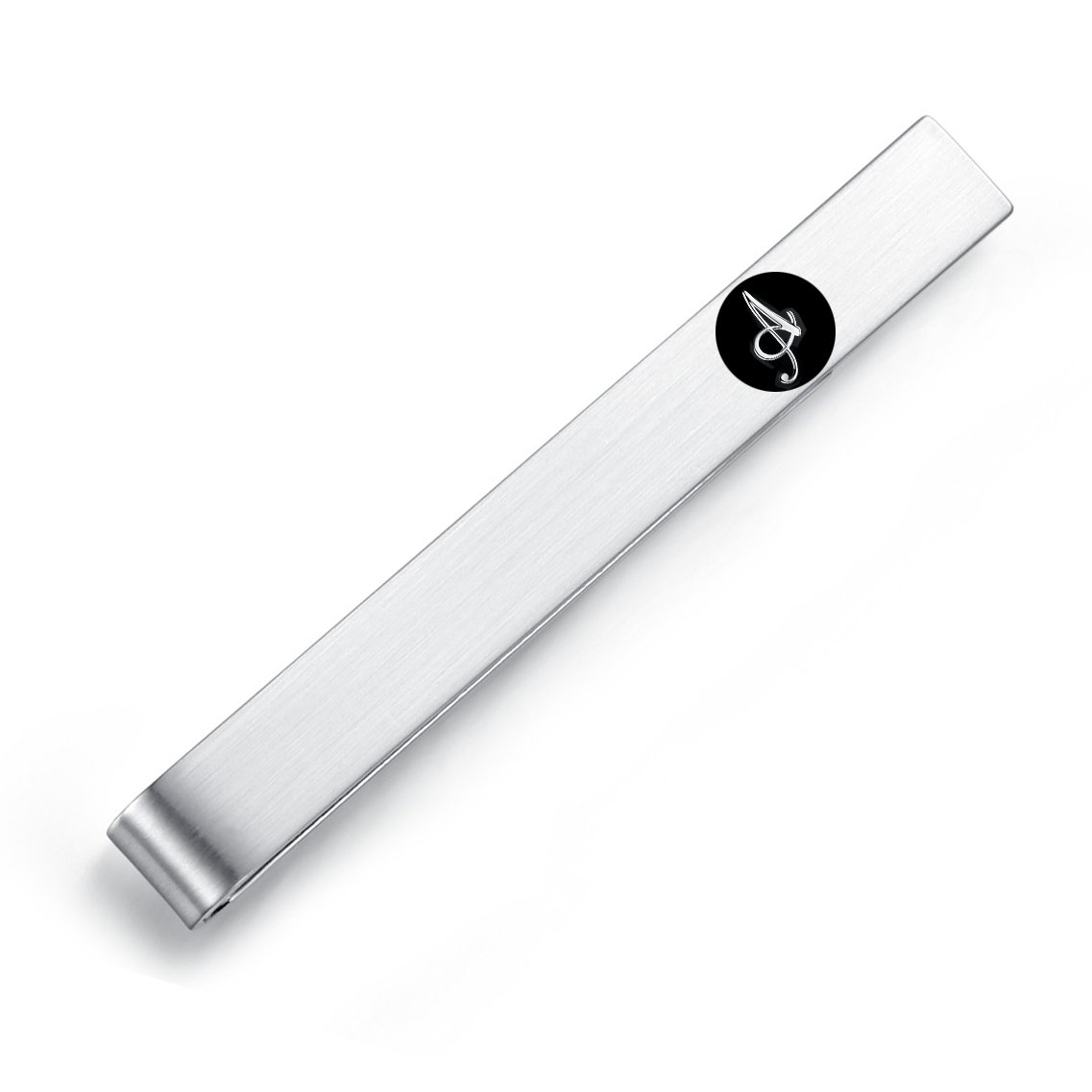 Honey Bear Mens Initial Alphabet Letter Tie Clip Bar - Normal Size Stainless Steel For Business Wedding Gift,5.4cm,Brushed Silver with Black A - Z (A)