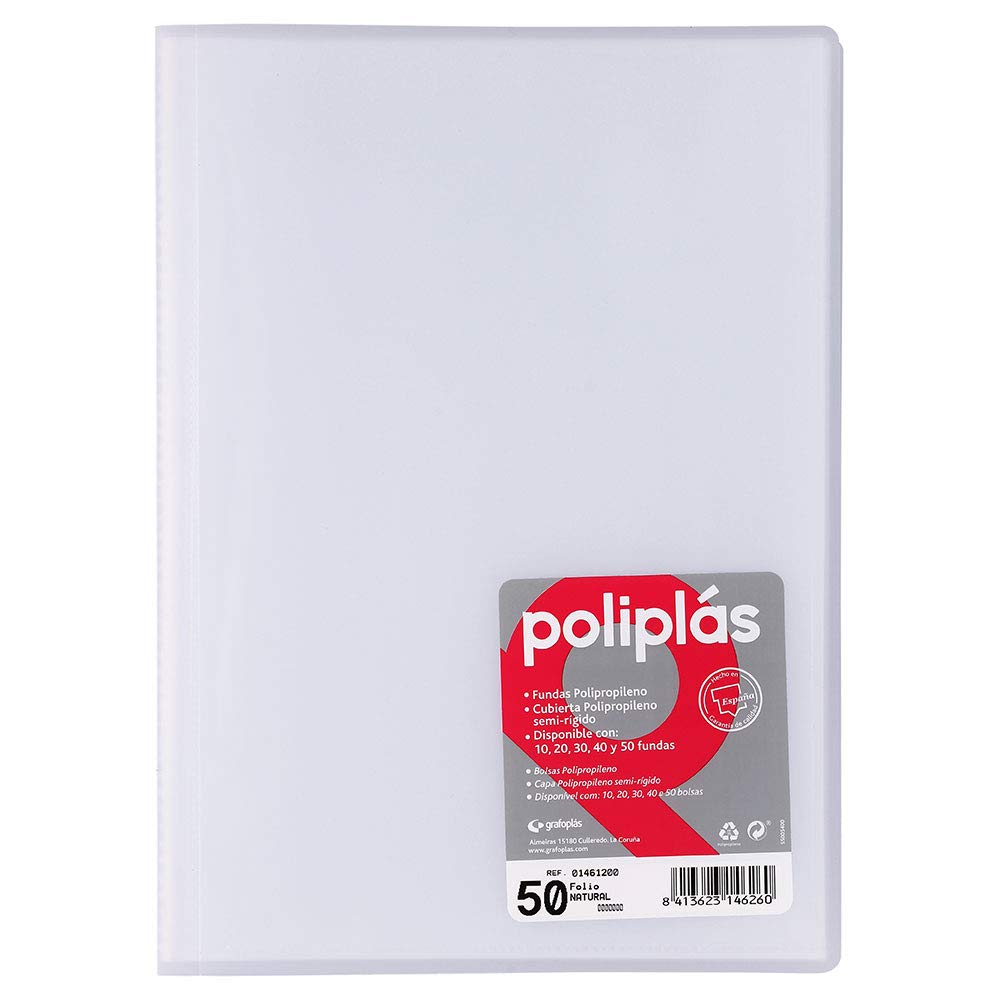 Grafoplas – Folder with 50 Sleeves, Foolscap, Polypropylene Covers Folio Transparent