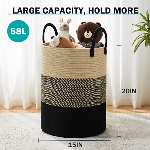 Woven Rope Laundry Hamper Basket by YOUDENOVA, 58L Tall Luandry Basket