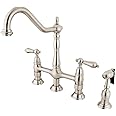 Kingston Brass KS1278ALBS Heritage Bridge Kitchen Faucet, 8-3/4", Brushed Nickel