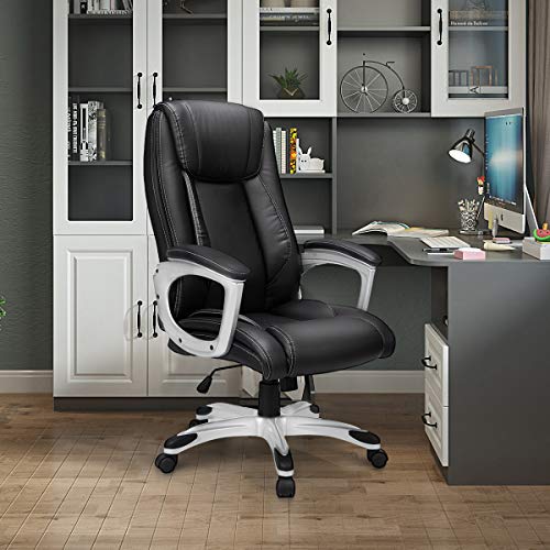 Esright High Back Office Chair PU Leather Ergonomic Desk Chair, Adjustable Executive Office Computer Chair, Task Swivel Chair with Lumbar Support and Wheels,Black - Image 2