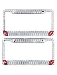 follicomfy 2pcs labios rojos funda para coche marco de la placa de licencia para mujer chica dama Bling Diamante Sparkle Rhinestone acero inoxidable Metal chapado en cromo con tornillos