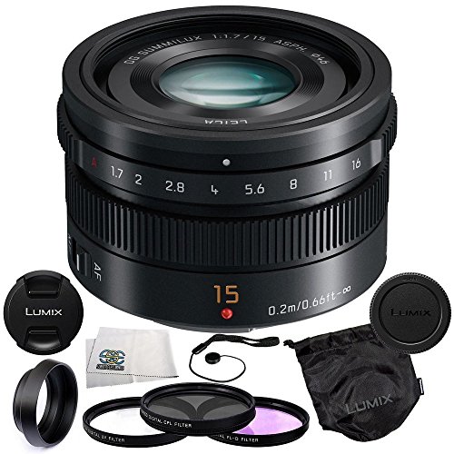 Panasonic LUMIX G Leica DG Summilux 15mm F/1.7 ASPH Micro Four Thirds Lens Mount Wide-Angle Camera Lens (Black) + 5 Piece Essentials Accessory Kit
