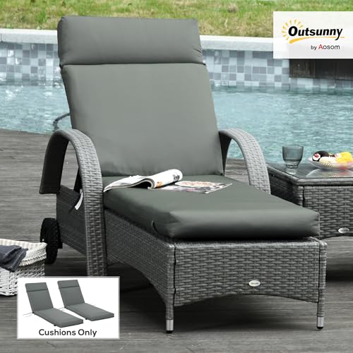 Outsunny Outdoor Lounge Chair Cushion Set of 2, Non-Slip Chaise Lounge Cushions, Sun Lounger Pads for Indoor Outdoor, 77.2" x 21.7", Dark Grey