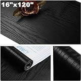 Yancorp Matte Black Grain Wood Textured Contact Paper Vinyl Film Self-Adhesive Wallpaper Shelf Liner Drawer Plywood Peel-Stick Countertop Sticker (16" x10ft, Black Wood)