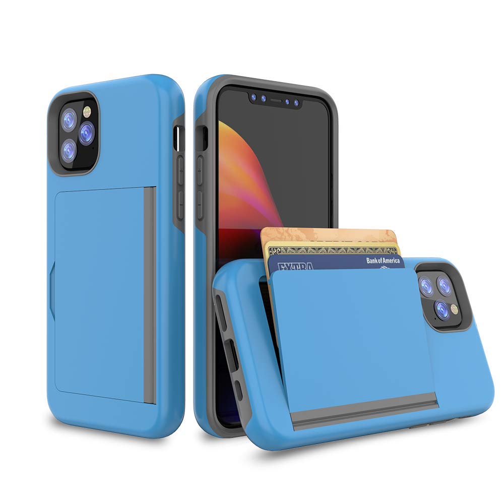 FDTCYDS Heavy Duty Protection with Card Holder,Shockproof Armor Silicone Hybrid Rugged Protective Wallet Cover Case for iPhone 12 pro max 6.7 inch Eidtion - Blue