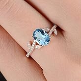 Xiaomei Fashion Women 14K Solid Rose Gold Aquamarine Ring Wedding Party Women's Jewelry Size 6-10 (Size 7)