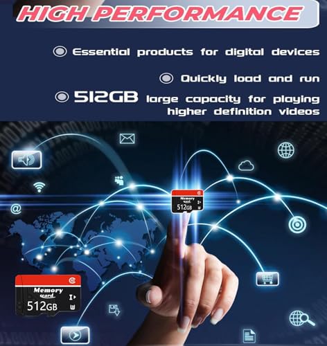 MicroSDXC MicroSD Card 512GB Micro Card + Adapter,100MB/s Read Speed,C10 U3 V30 A2, 4K UHD for Smartphone,Camera and Drone