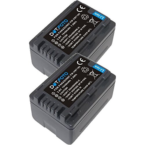 2 x Dot.Foto VW-VBT190 Premium 3.6v / 1940mAh Rechargeable Battery for Panasonic HC-V110, HC-V130, HC-V160, HC-V180, HC-V201, HC-V250,HC-V260,V720 V750 V770 V777 VX870 VX980 VX989