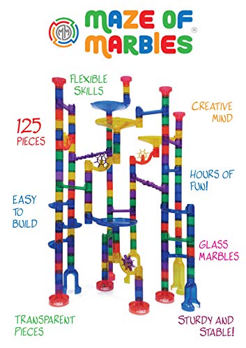 Maze of Marbles 125-Piece Marble Run Toy Set - Educational Building Block Play Track Game - STEM Construction Learning Toys for Kids 4 5 6 Years Old + 25 Glass Marble Balls with Storage Box Container - Thumbnail 4
