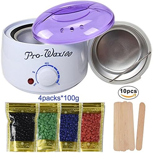 Wax Warmer, Electric Hair Removal Wax Heater with 4 different Hard Wax Beans and Wax Applicator Sticks for Salon Spa Waxing Kit for Girls&amp; Women &amp; Men (Wax Warmer)