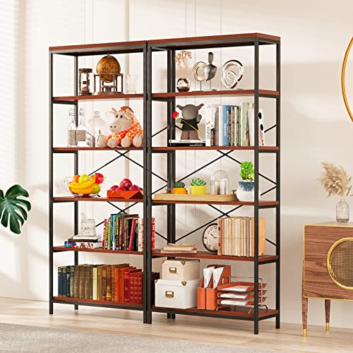 BATHWA Bookshelf 5 Shelf Bookcase Metal and Wooden Bookshelves, Rustic