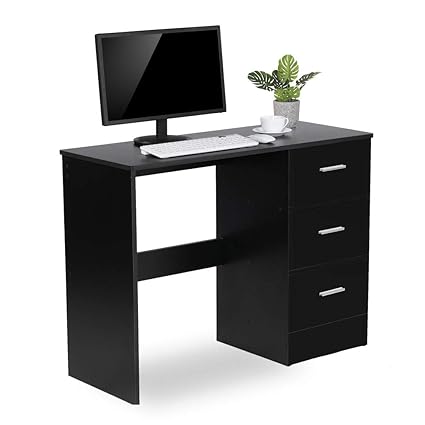 Home Discount White Computer Desk 3 Drawer Riano Bedroom Furniture