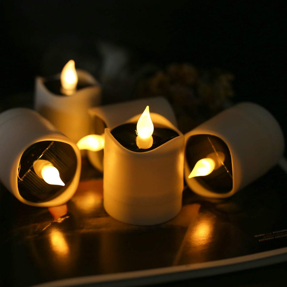 TINYOUTH 6PCS Solar Candle Lights Outdoor, Warm White Light Solar Flickering Candle Lights IP44 Waterproof for Lanterns Garden Wedding Christmas Halloween Party Decor
