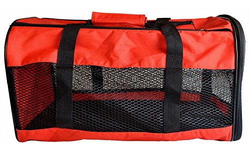 SRI Spacious Comfy Durable Soft Sided Expandable Breathable Pet Carrier with Padded Fleece Insert (Red)
