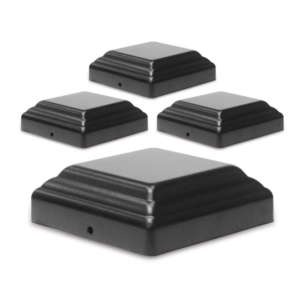 Photo 1 of 4x4 Aluminum Pyramid Post Cap Cover, Fits 4x4 Nominal Wood Powder Coated Matte Outdoor Post Caps Cover, Fence Wood Post, Decking, Waterproof (Black 4in 4P)