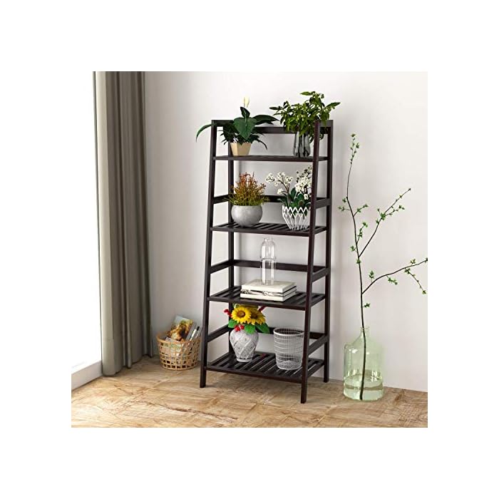 Homfa Bamboo 4 Shelf Bookcase, Multifunctional LadderShaped Plant
