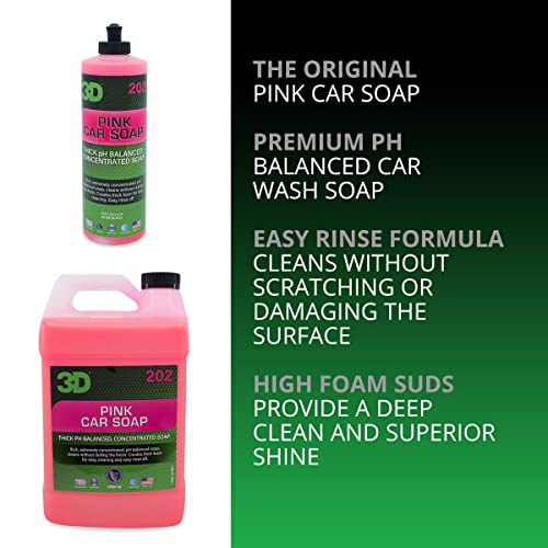 3D Pink Car Wash Soap (1 Gallon) pH Balanced, Easy Rinse, Scratch